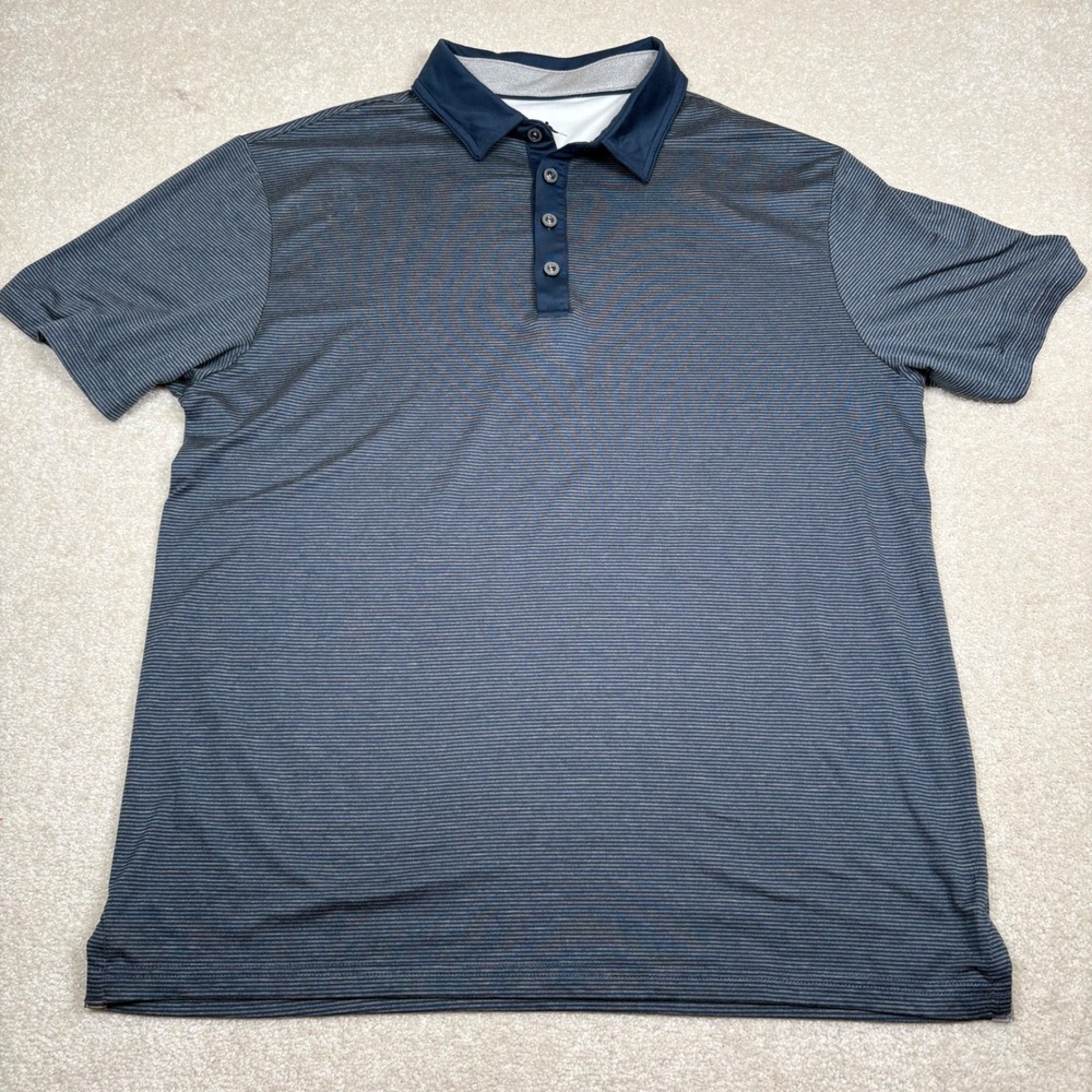 AndersonOrd Polo Mens Large Blue Gray Striped Performance Golf Polo Shirt